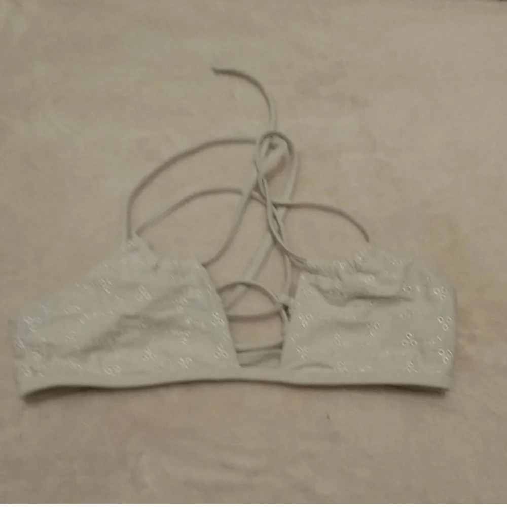 La Hearts White Embroidered Halter Bikini Top
